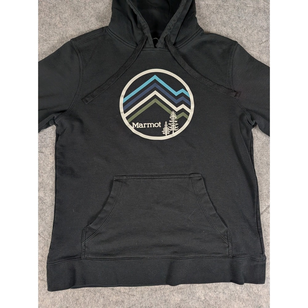 Marmot Hoodie Men Medium Black Graphic Mountain Pullover Good Condition - Picture 4 of 9